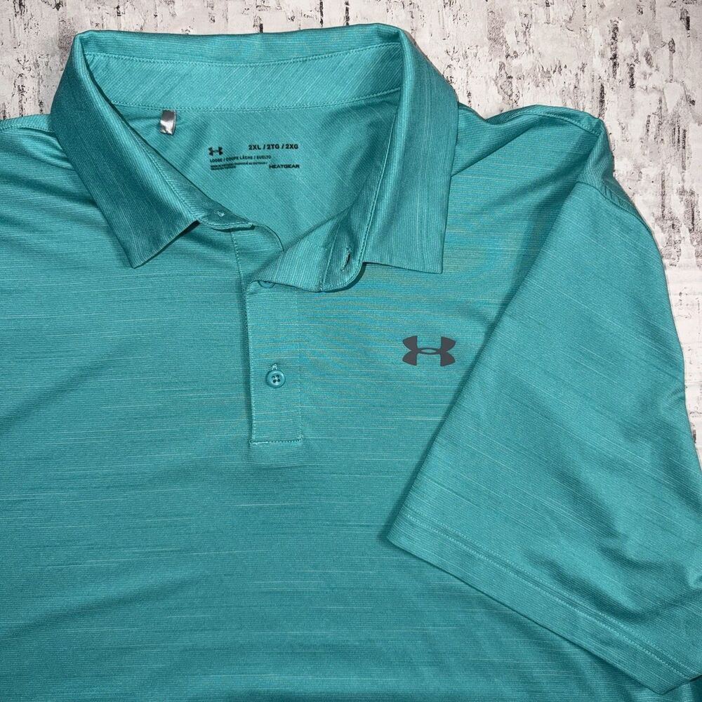 Under Armour Heatgear Performance Golf Polo Men’s XXL Teal Blue Short Sleeve